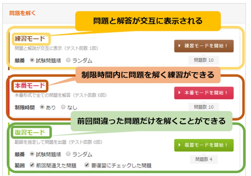 問題集の復習モード